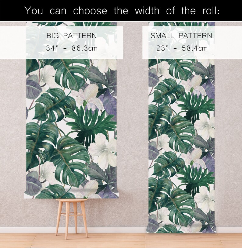 Monstera Leaf Wallpaper Peel and Stick Tropical Wall Mural Etsy
