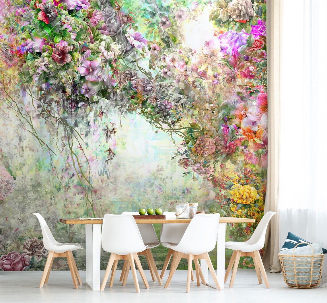 Secret Garden Floral Wall Mural, Self Adhesive Removable Wallpaper ...