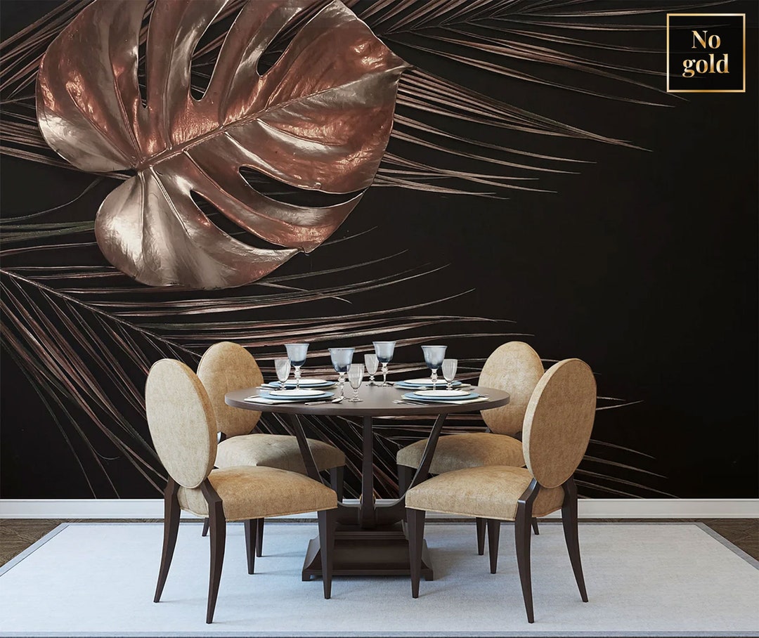 Elegant Leaf Dark Wall Mural, Peel and Stick Removable Wallpaper ...