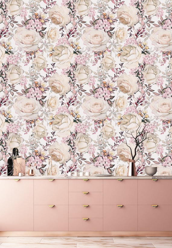 Beige rose wallpaper, floral wallpaper, boho wallpaper, nursery wallpaper, watercolor wallpaper, wedding clipart, floral crown, peony print#