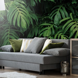 Carta da parati con foglie di monstera verde scuro tropicale, carta da parati a buccia e bastone, carta da parati esotica autoadesiva, carta da parati rimovibile, decorazione murale