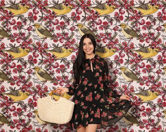 Papel tapiz floral de estilo japonés, pájaro cantor con hermosas flores, autoadhesivo, despegable y pegable, removible o tradicional, papel tapiz de vinilo