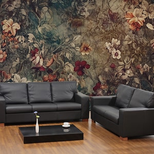 Dark garden wallpaper, vintage floral wall mural, self adhesive, peel and stick, removable or traditional, vinyl wallpaper