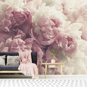 Bella carta da parati peonie, carta da parati a buccia e bastone, carta da parati autoadesiva, carta da parati floreale rimovibile, decorazioni per la casa