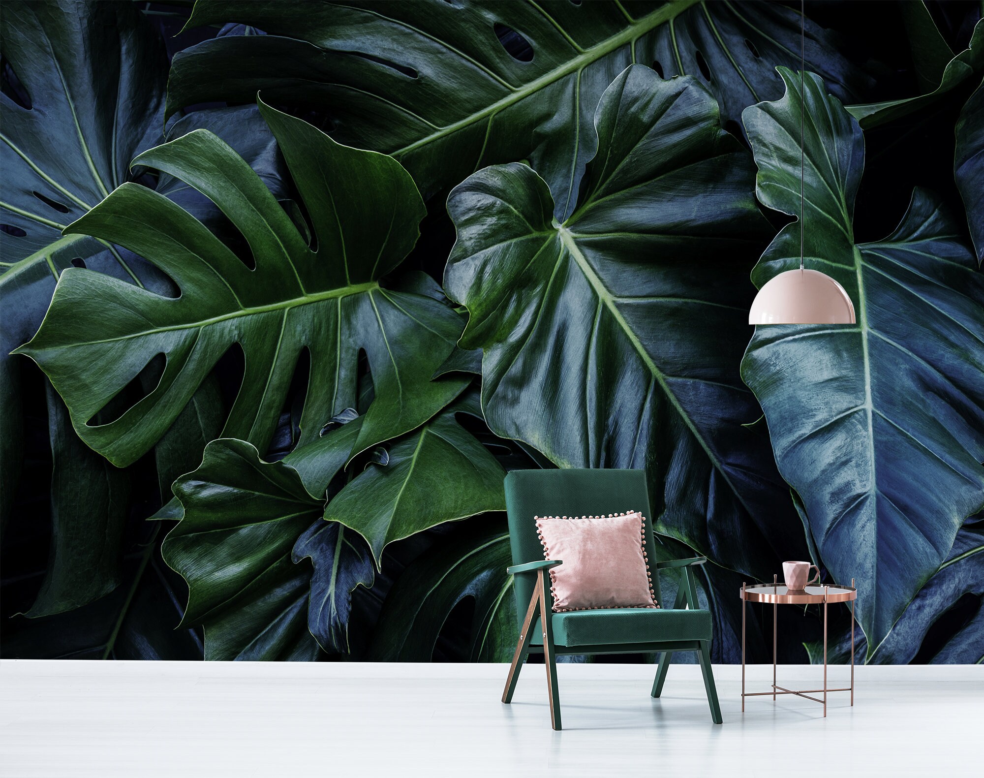 Dark Green Palm Leaves Wall Mural, Self Adhesive Removable Wallpaper ...
