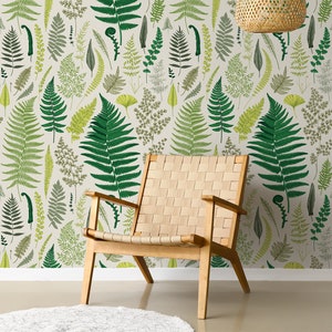 Fern leaves and herbs wallpaper, peel and stick botanical wall mural, self adhesive wallpaper, wall decor, temporary wallpaper