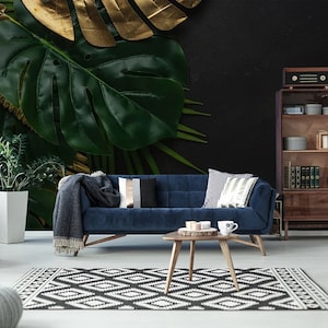 Dark tropical leaves wall mural, peel and stick wall mural, black temporary wallpaper, self adhesive removable wallpaper, wall decor