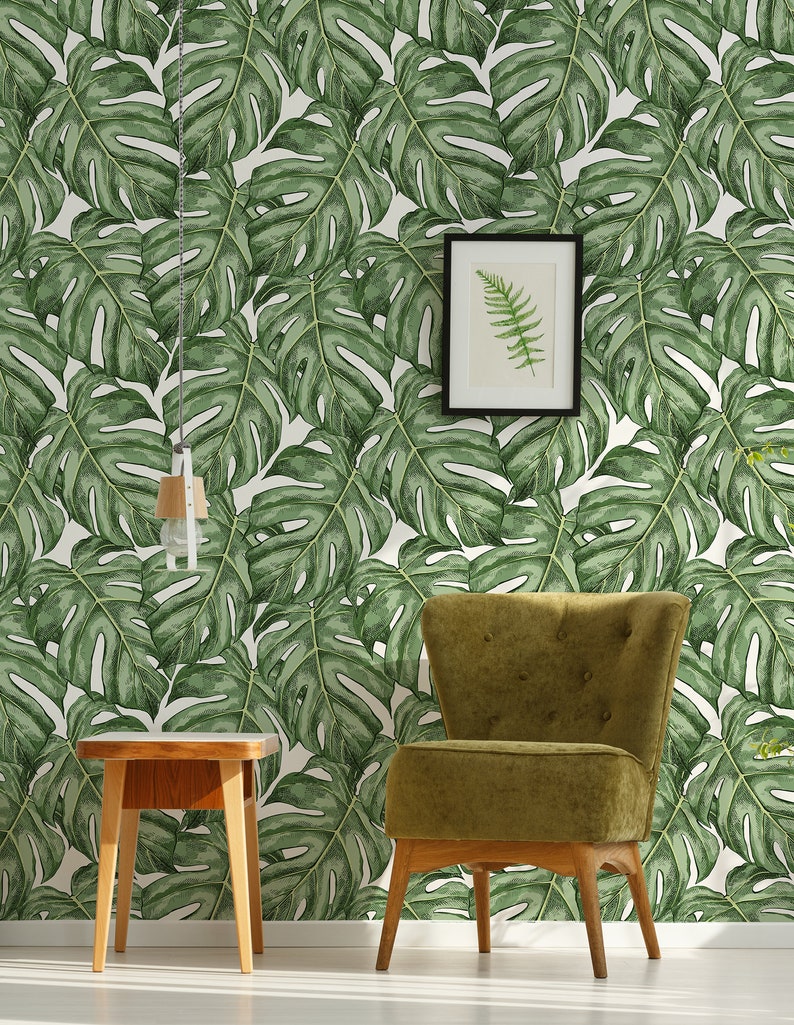 Monstera Leaf Wallpaper Peel and Stick Tropical Wall Mural - Etsy