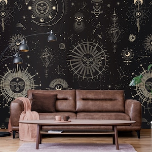 Constellations pattern, star and moon wallpaper, wall mural, self adhesive, peel and stick, removable or traditional, vinyl wallpaper