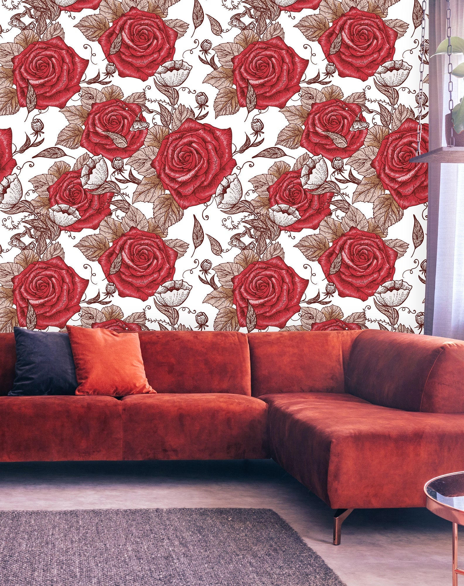 Red Flower Wallpaper - Etsy Red Flower Wallpaper - Etsy