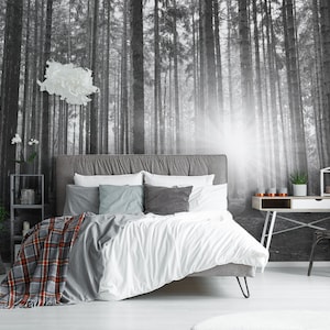 Wald Wand wandbild, selbstklebend abnehmbare Tapete, schwarz-weiße Bäume Tapete, Peel and Stick Tapete, Wand dekor