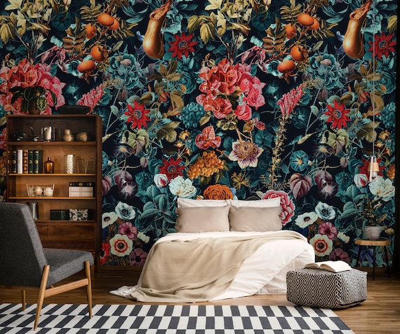 Dark Garden Wallpaper Removable Peel and Stick Wall Mural - Etsy Dark Garden Wallpaper Removable Peel and Stick Wall Mural - Etsy