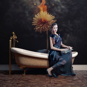 Dark floral wallpaper, burning flower wall mural, self adhesive, peel and stick, removable or traditional, vinyl wallpaper
