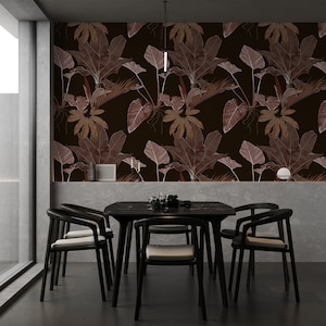 Dark tropical wallpaper, palm leaves wallpaper, self adhesive, peel and stick, removable or traditional, vinyl wallpaper