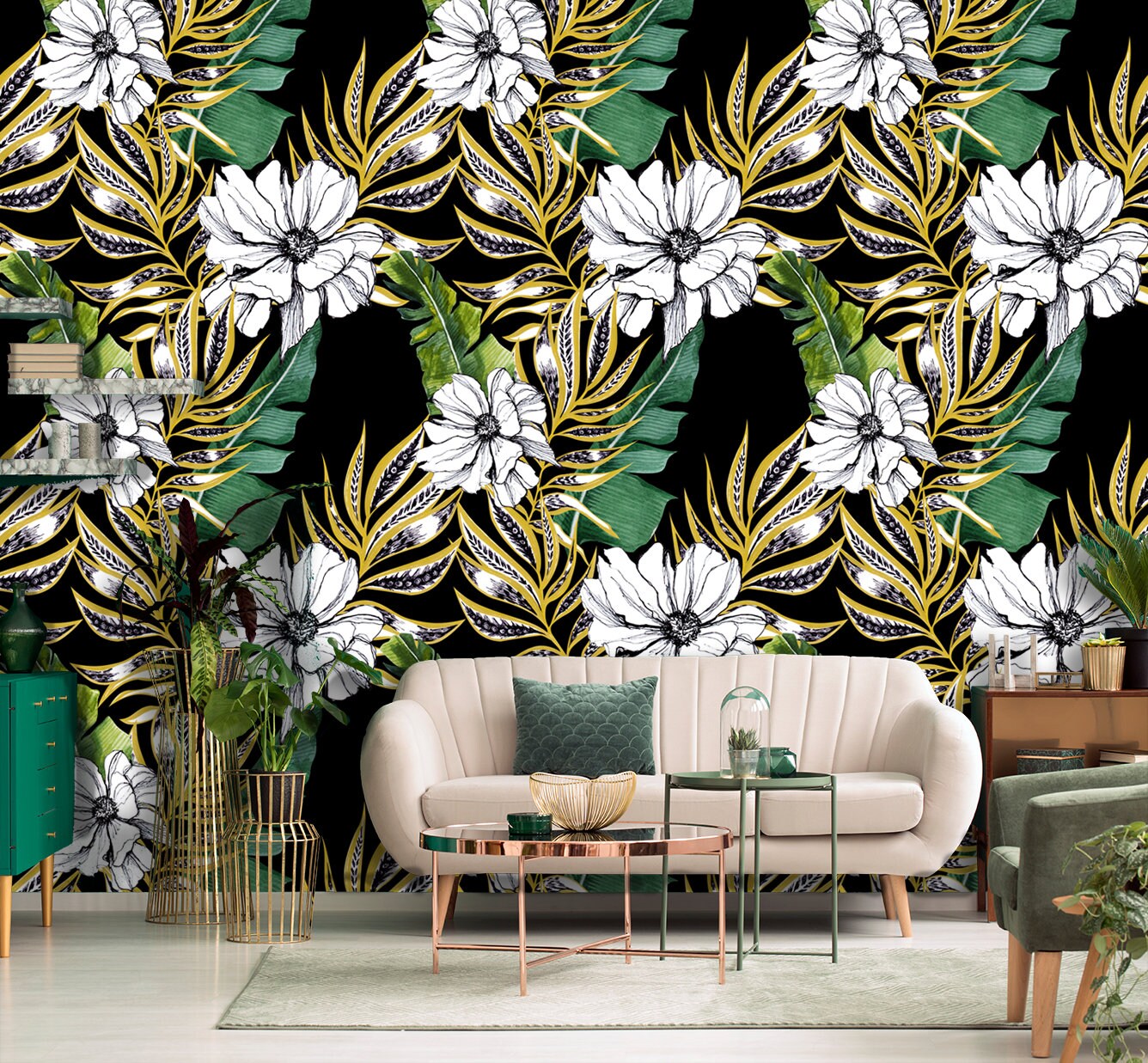 Hand drawn tropical forest removable Wallpaper mural Self Adhesive Peel & Stick Hand drawn tropical forest removable Wallpaper mural Self Adhesive Peel & Stick