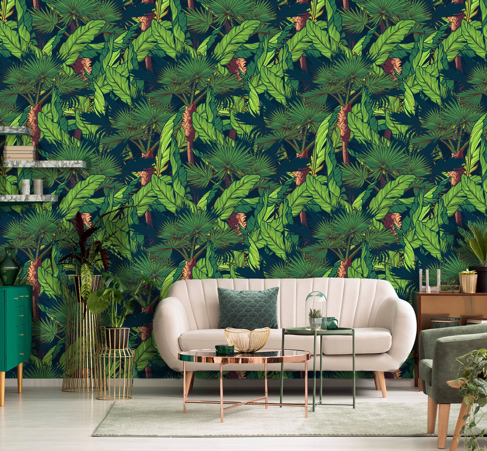 Banana & Leaf Wallpaper Peel and Stick Wallpaper Banana Leaf Etsy