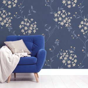 Botanical wallpaper in vintage style, peel and stick, self adhesive, floral pattern, removable wallpaper, wall decor
