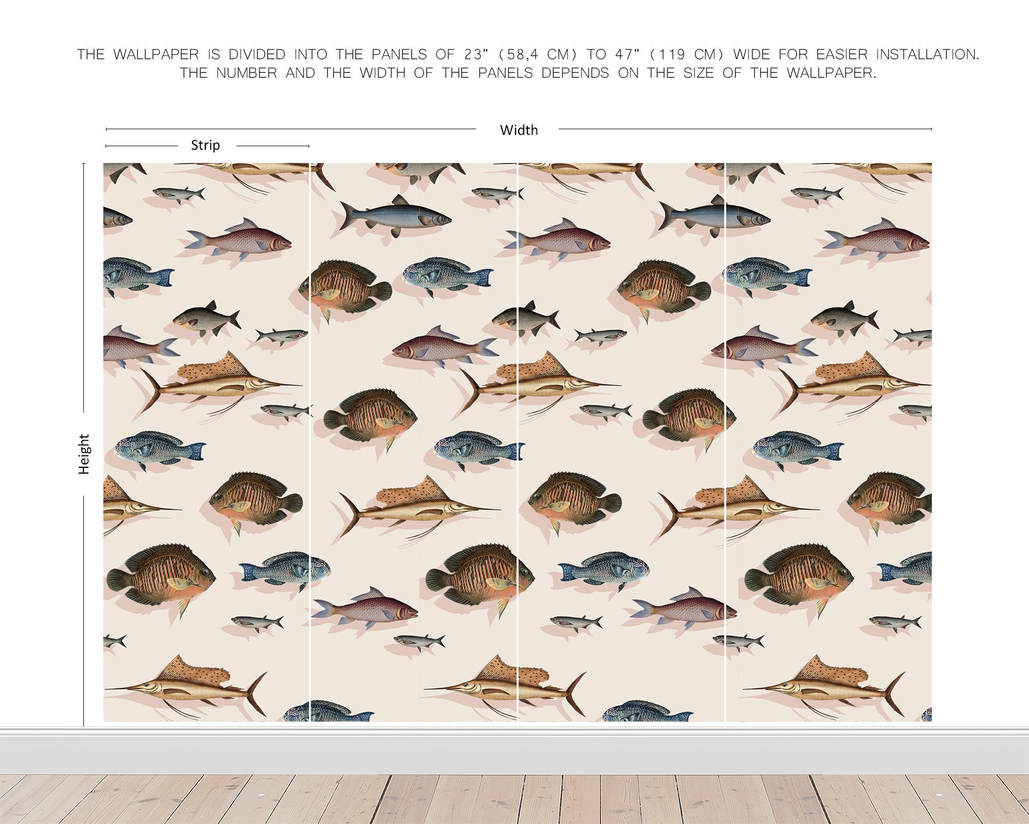 Computer Wallpapers Fish Pattern Vintage Style Wallpaper, Fish Pattern, Self Adhesive, Peel and Stick ...