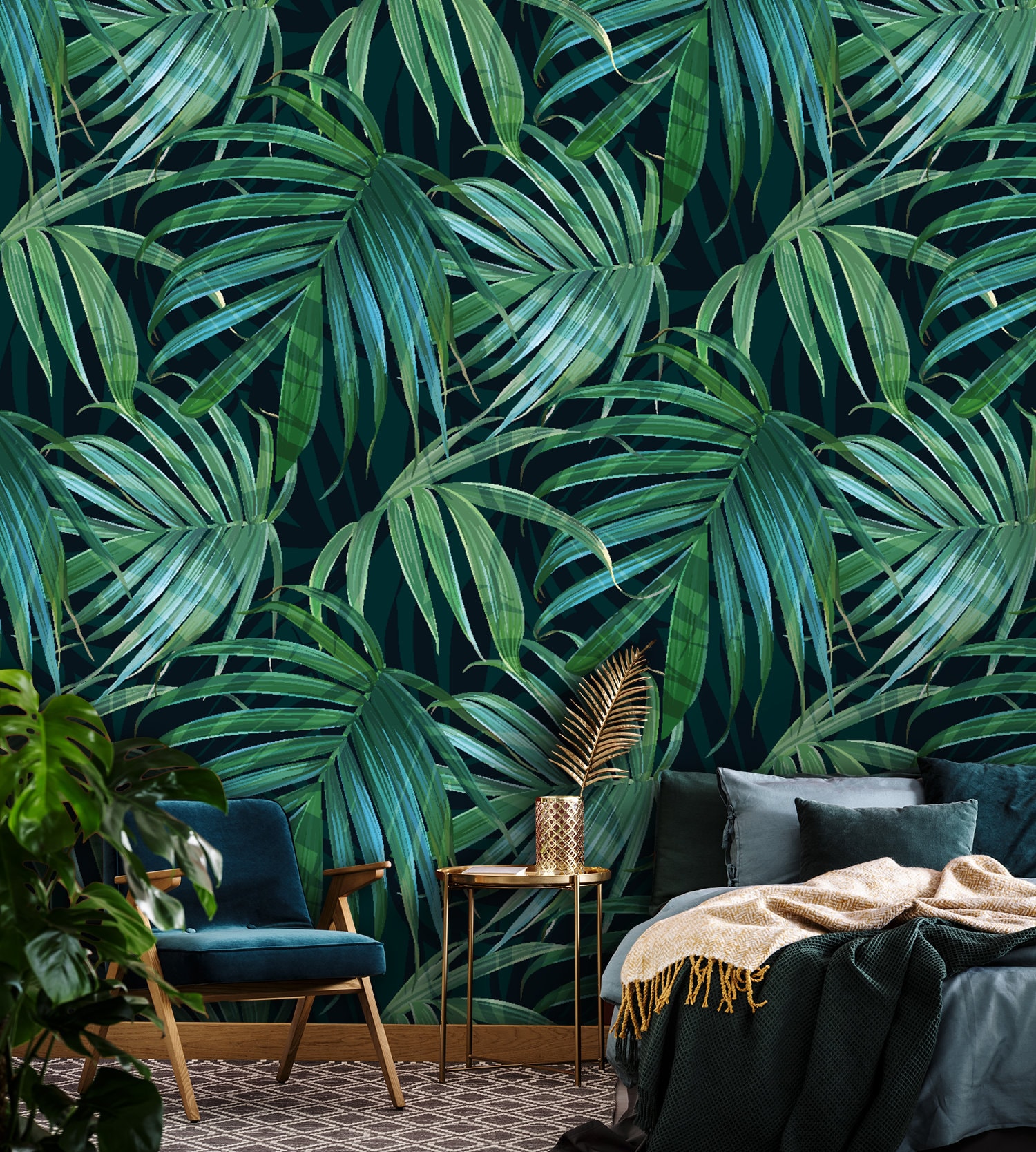 Dark Green Leaves Wallpaper Peel and Stick Palm Leaf Wall - Etsy Dark Green Leaves Wallpaper Peel and Stick Palm Leaf Wall - Etsy