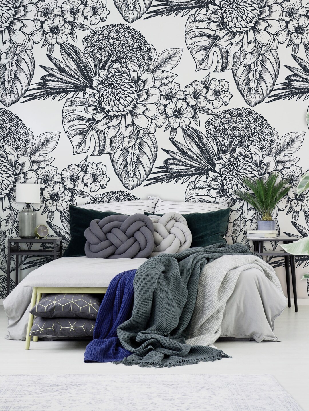 black-and-white-botanical-wallpaper-self-adhesive-removable-wallpaper