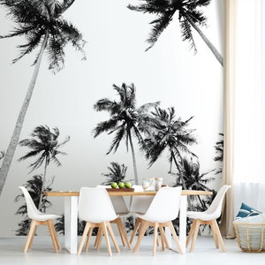 Black and white palm tree wall mural, tropical tree wallpaper, self adhesive removable wallpaper, peel and stick wallpaper, wall decor image 4