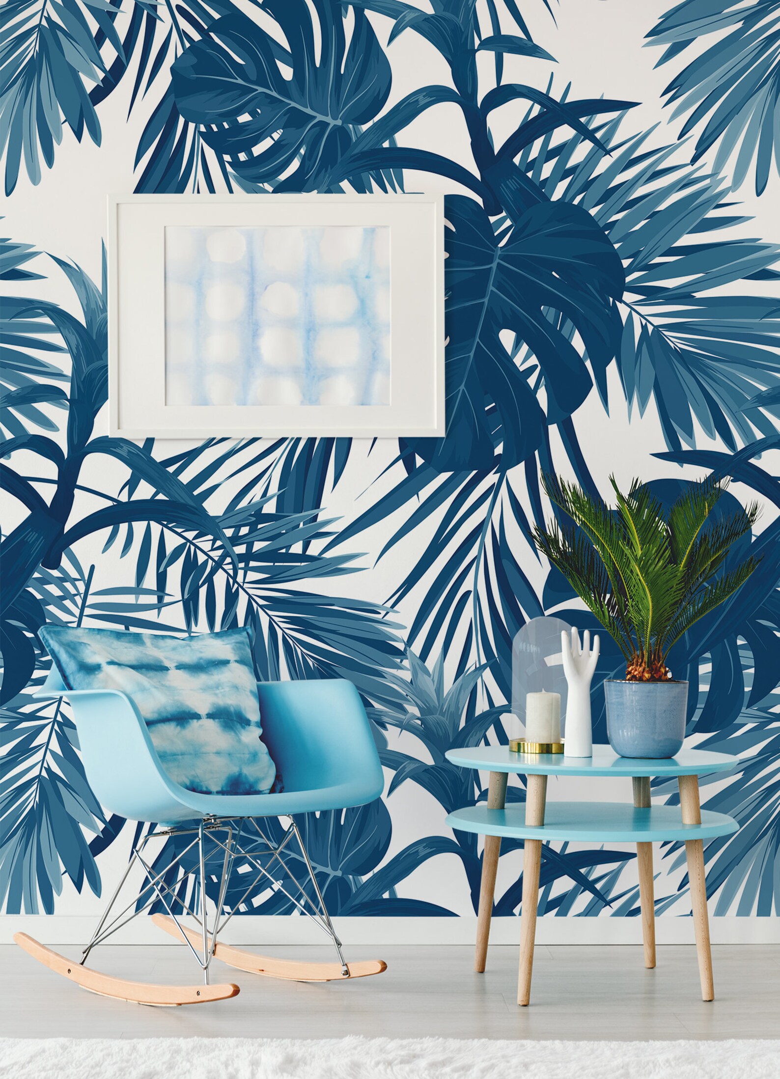 Blue Leaves Wallpaper Peel and Stick Tropical Wall Mural - Etsy