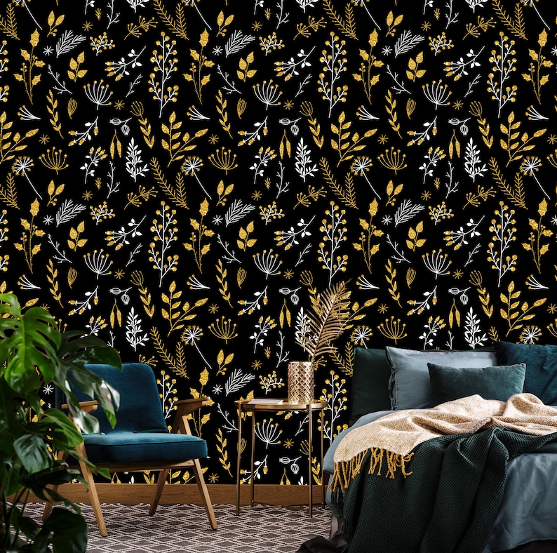 Dark Botanical Wallpaper With Branches & Berries Removable - Etsy