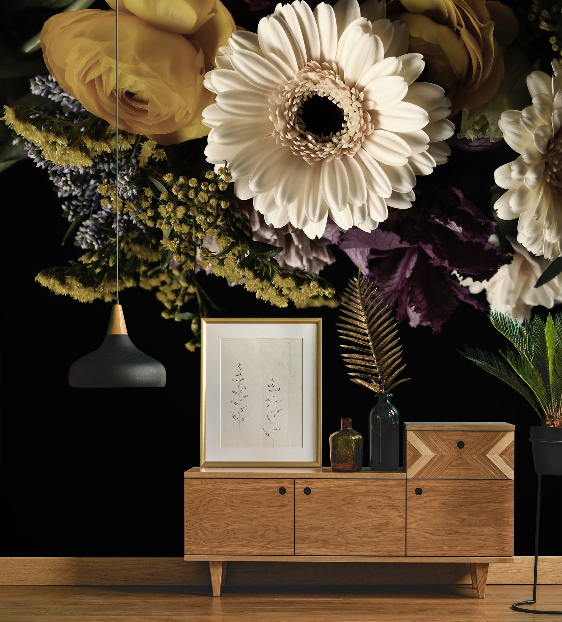 Beautiful dark wallpaper mural peel and stick wall mural Etsy