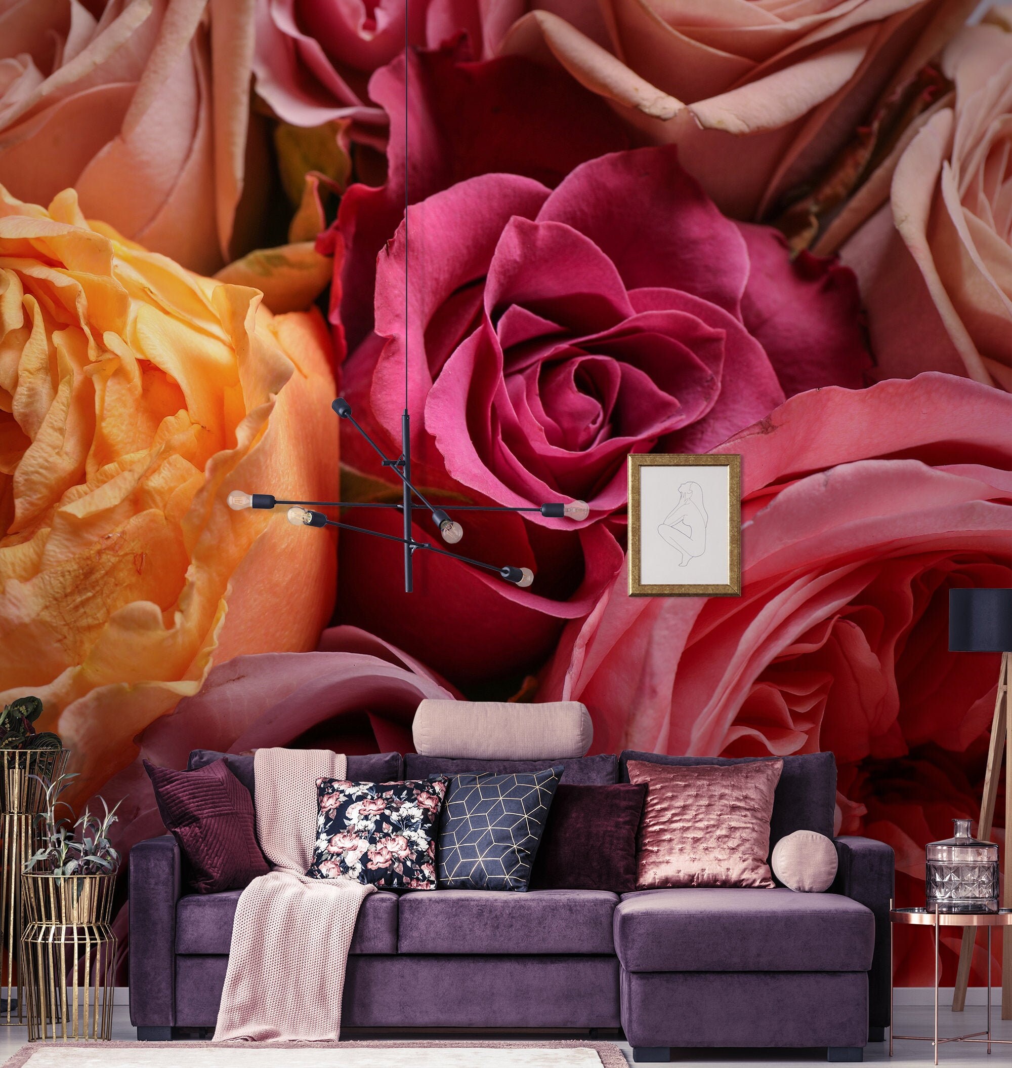 Red Roses Wallpaper Peel and Stick Removable Wall Mural Etsy