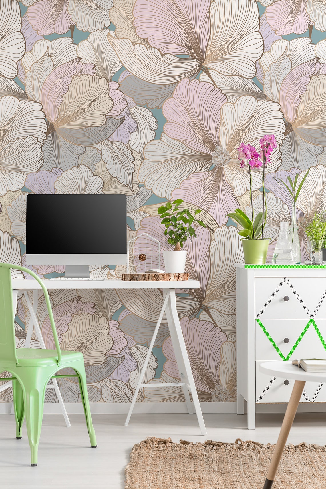 Pastel Floral Wallpaper, Peel and Stick Wallpaper, Self Adhesive