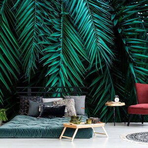 Dunkle Dschungel Tapete, peel and stick temporäre Wand Wandbild, Palmen Blatt Druck, botanische Druck Set, Blatt Wand Dekor, abnehmbare Tapete