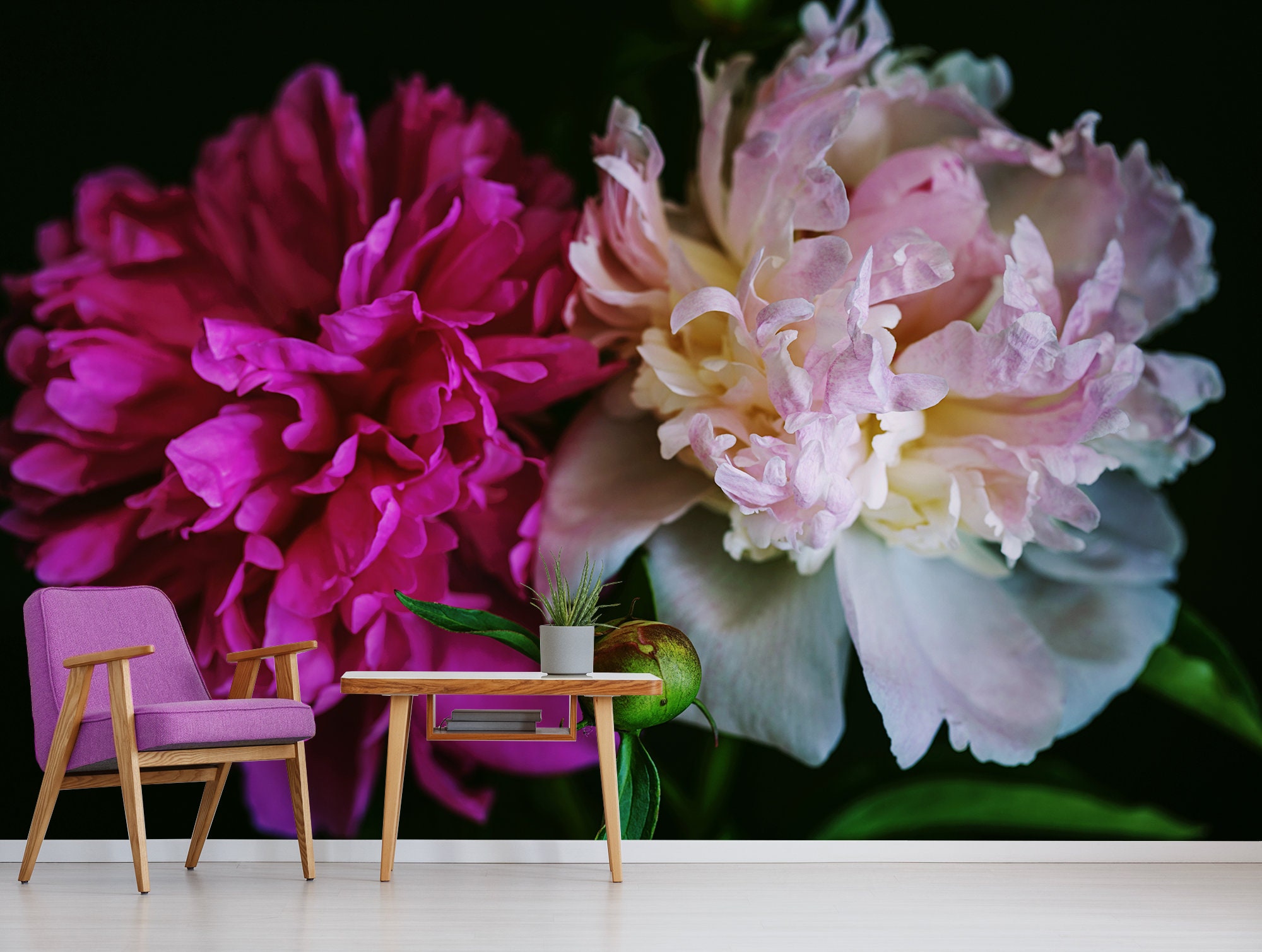 Peony Flower Wallpaper Mural, Peel and Stick Wall Mural, Floral Home ...