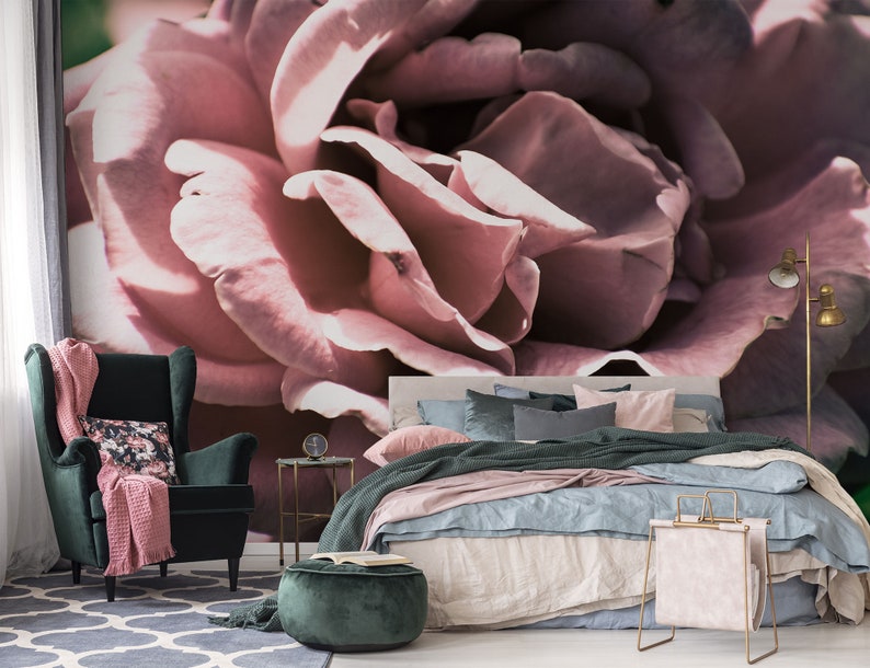 Large Rose Floral Wallpaper Modern Style Wallpaper Self Etsy