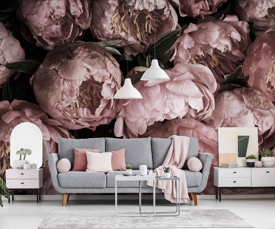 Pink Peonies Floral Wallpaper, Modern Style Wallpaper, Self Adhesive ...