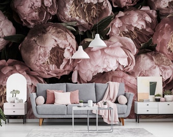 Rosa Pfingstrosen Blumentapete, Tapete im modernen Stil, selbstklebend, schälen und aufkleben, abnehmbar oder traditionell, Vinyltapete
