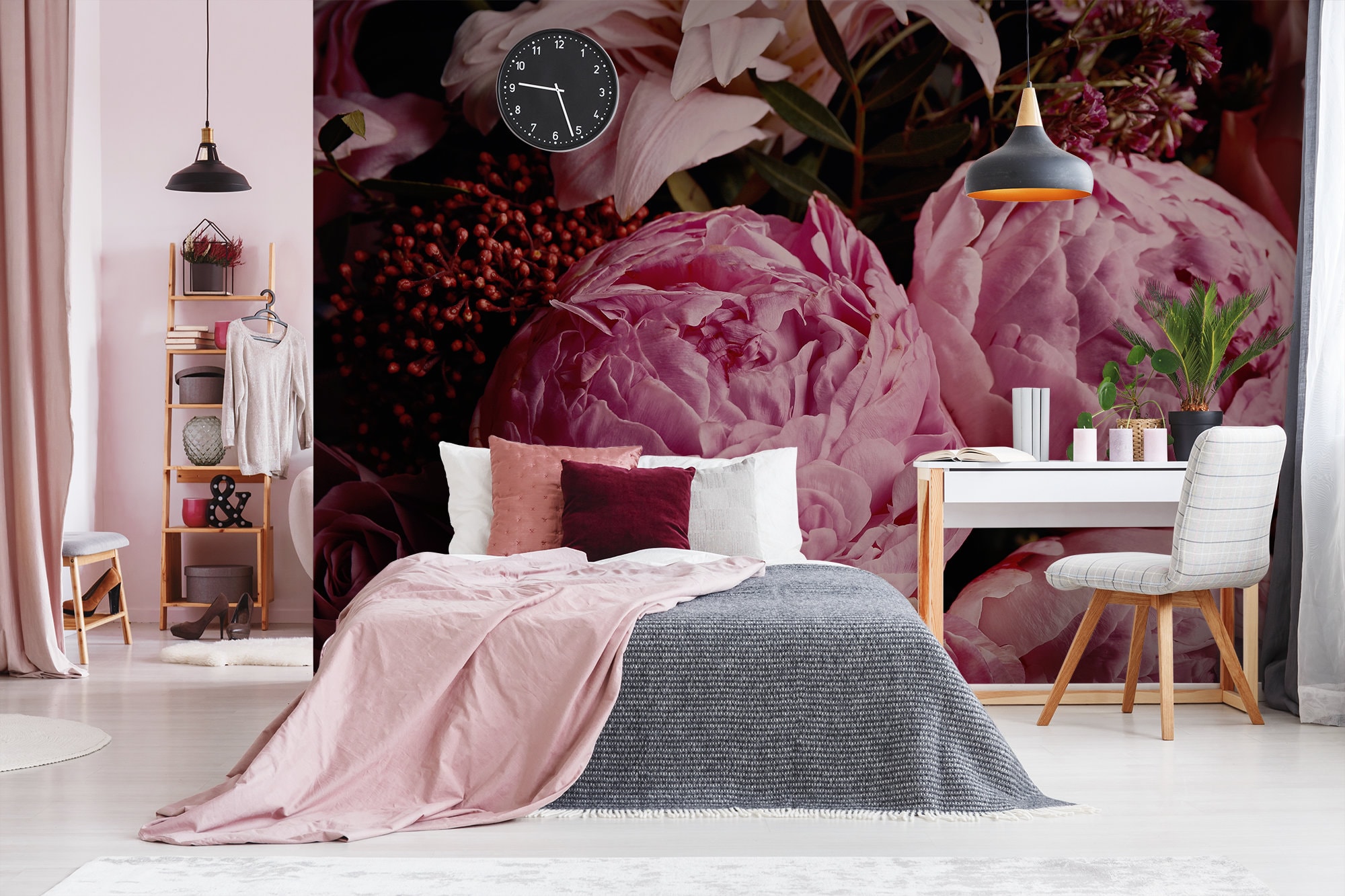Pink Peonies Wall Mural, Peel and Stick Wallpaper, Floral Wall Art ...