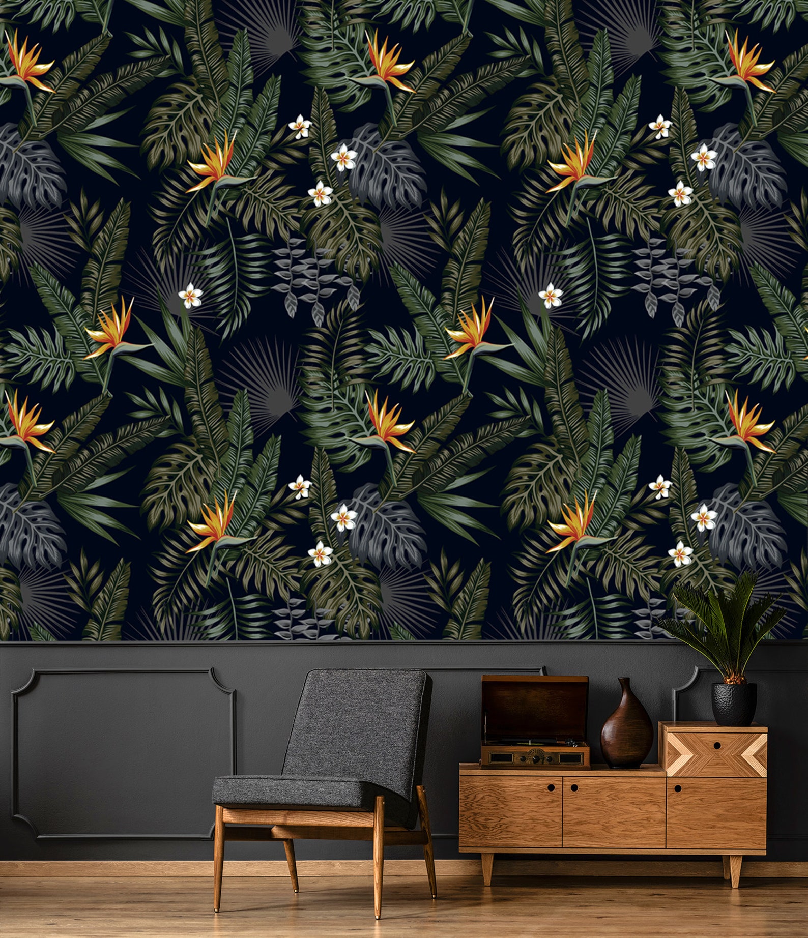 Dark Jungle Wallpaper Peel and Stick Wall Mural With Tropical Etsy