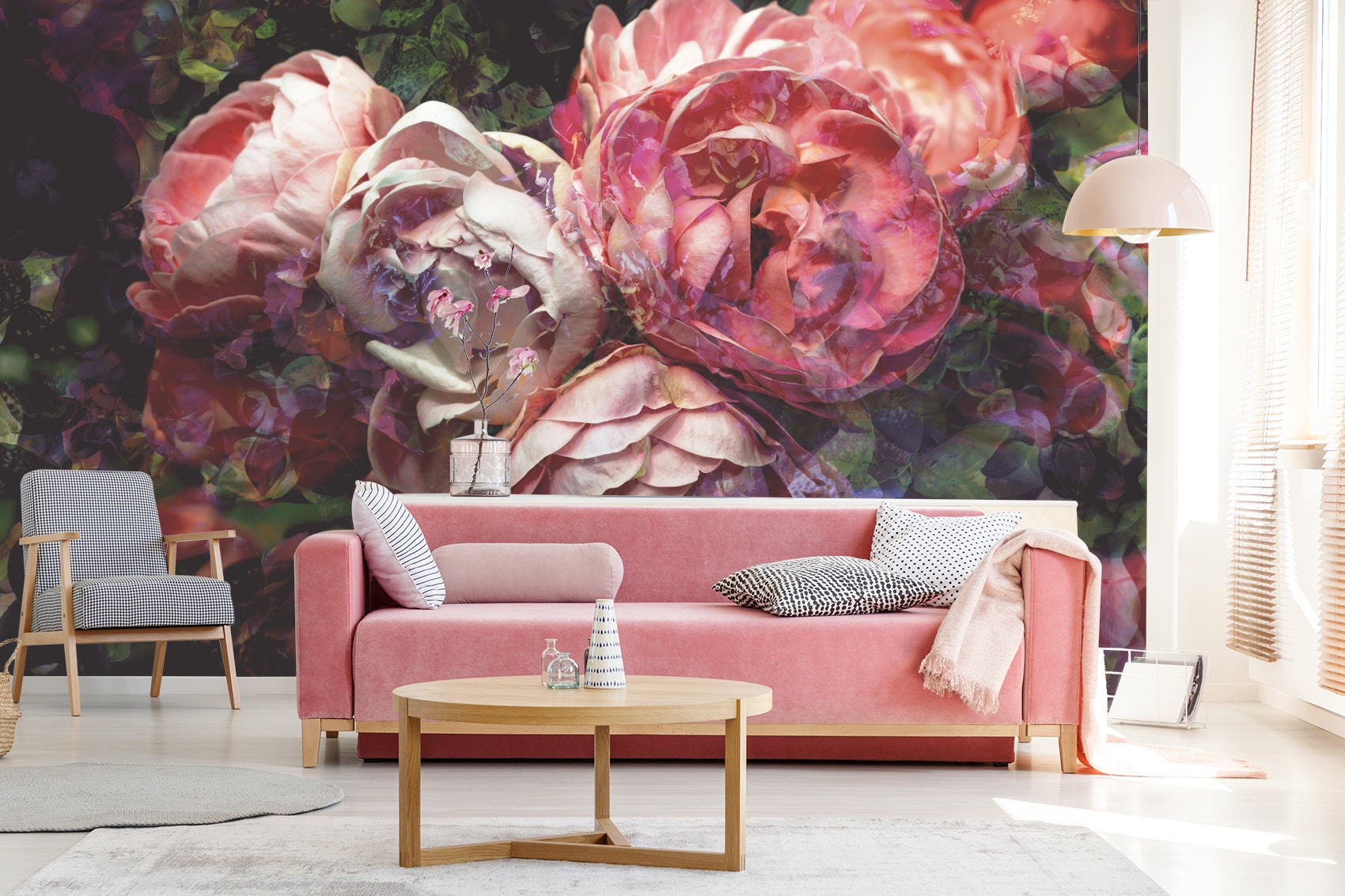 Big Pink Peony Wall Mural, Peel and Stick Wallpaper, Temporary ...