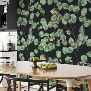 Natural Watercolor Wallpaper With Eucalyptus Leaves Self - Etsy