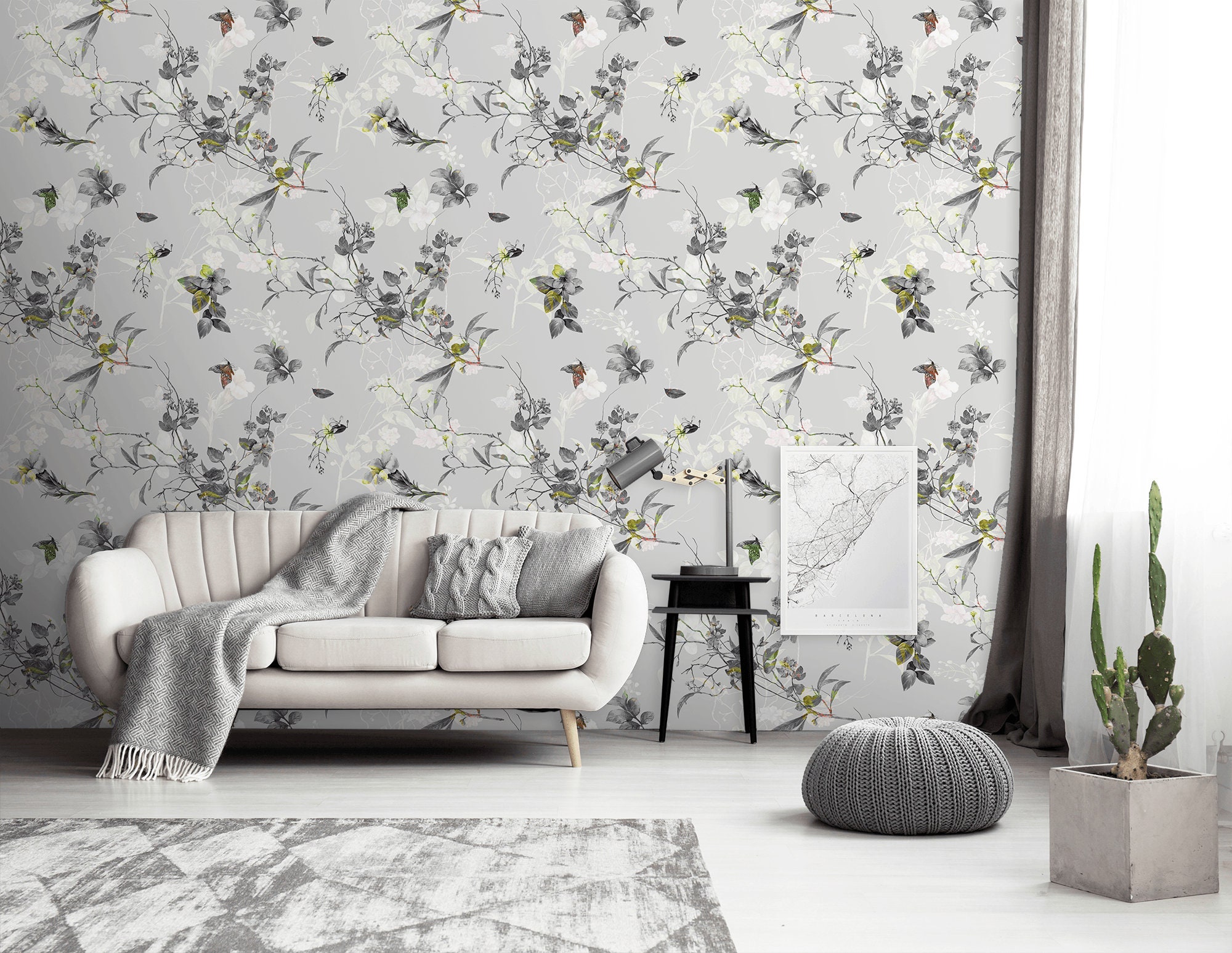 Delicate Floral Wallpaper Peel and Stick Wall Mural With - Etsy