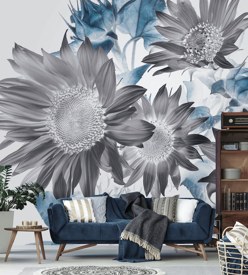 Sunflower Wallpaper Peel and Stick Wall Mural in Abstract Etsy