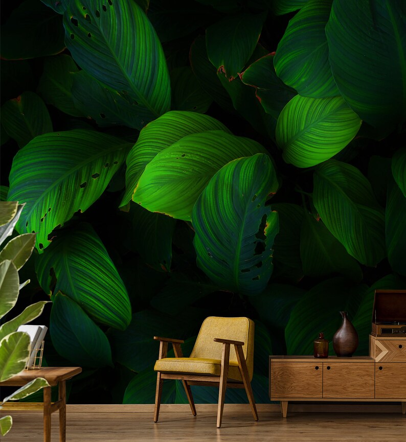 Big Green Leaf Wall Mural Removable Wallpaper Mural Tropical Etsy UK