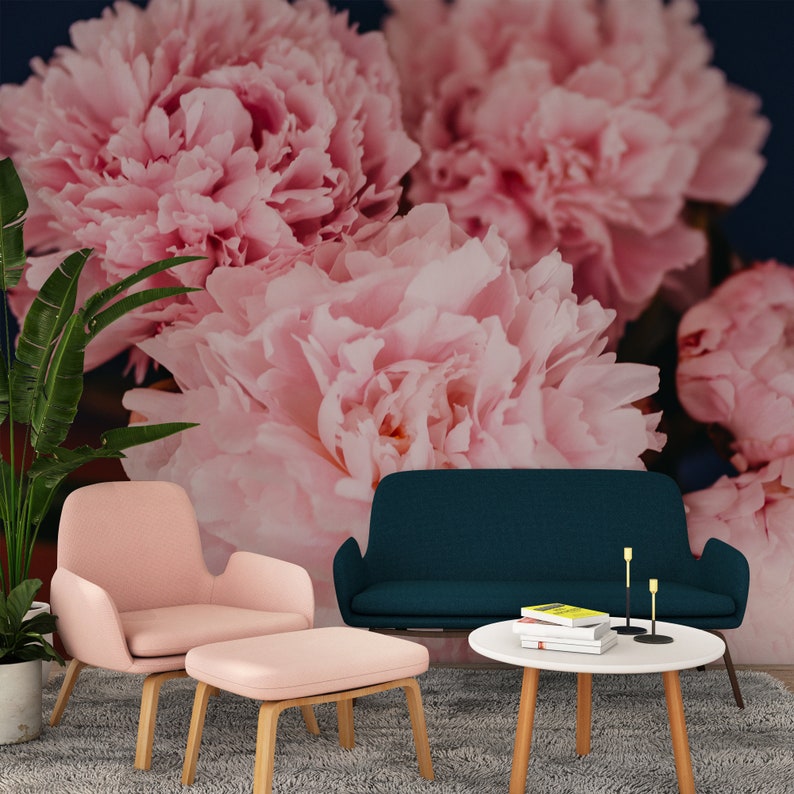 Peonies Self Adhesive Wall Mural Floral Removable Wallpaper Etsy