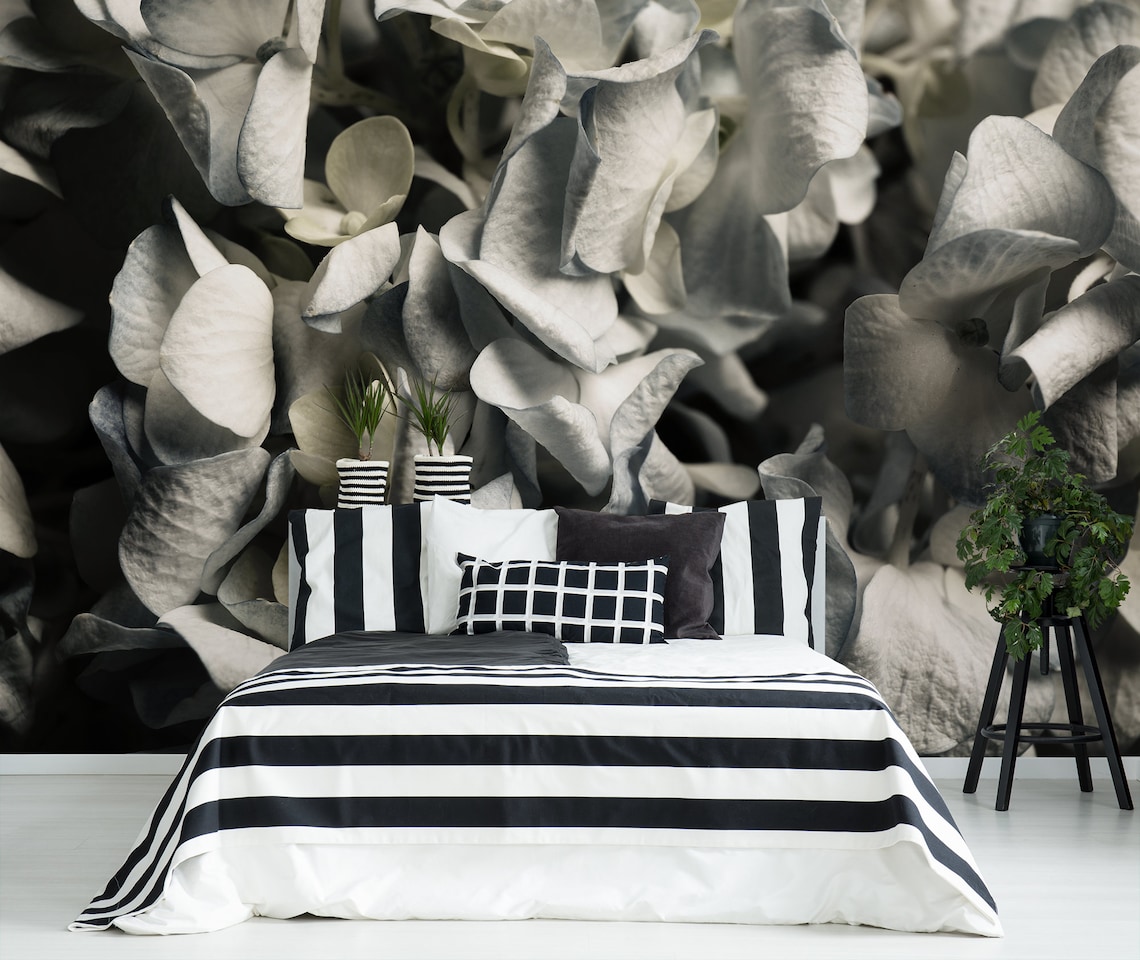 Grey Petals Wall Mural Peel and Stick Floral Wallpaper - Etsy