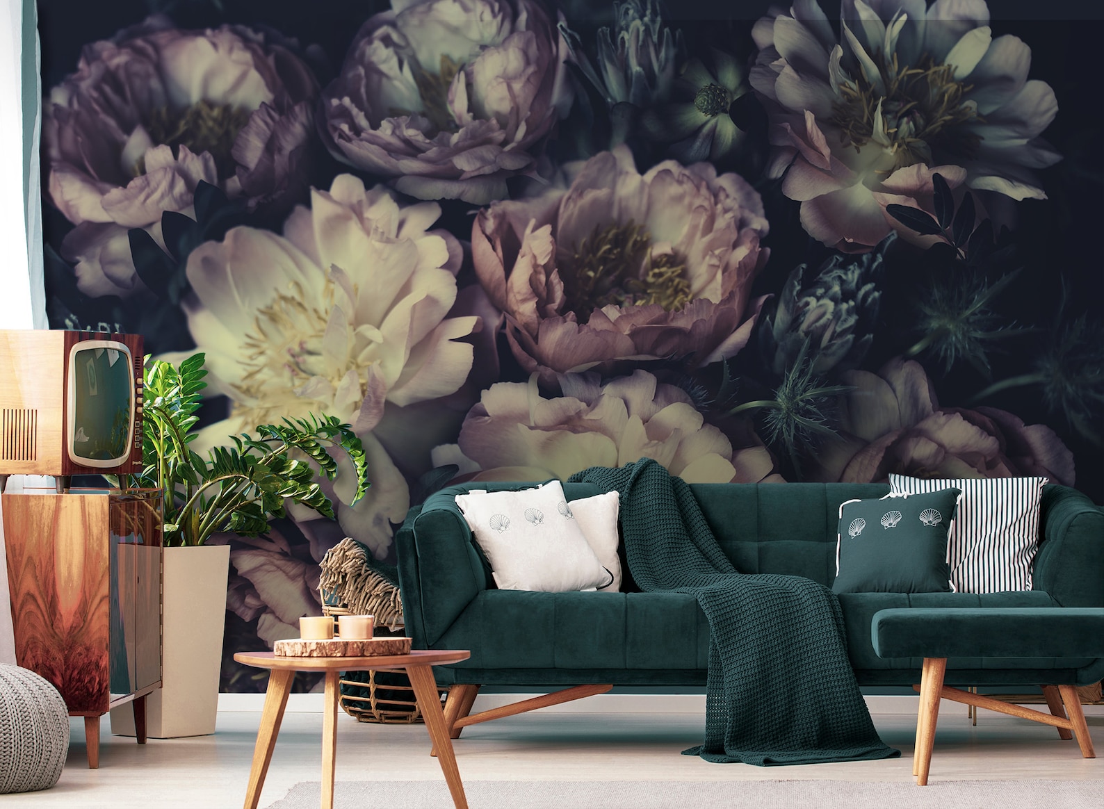 Dark Floral Wall Mural Peel and Stick Wallpaper Floral Wall Etsy
