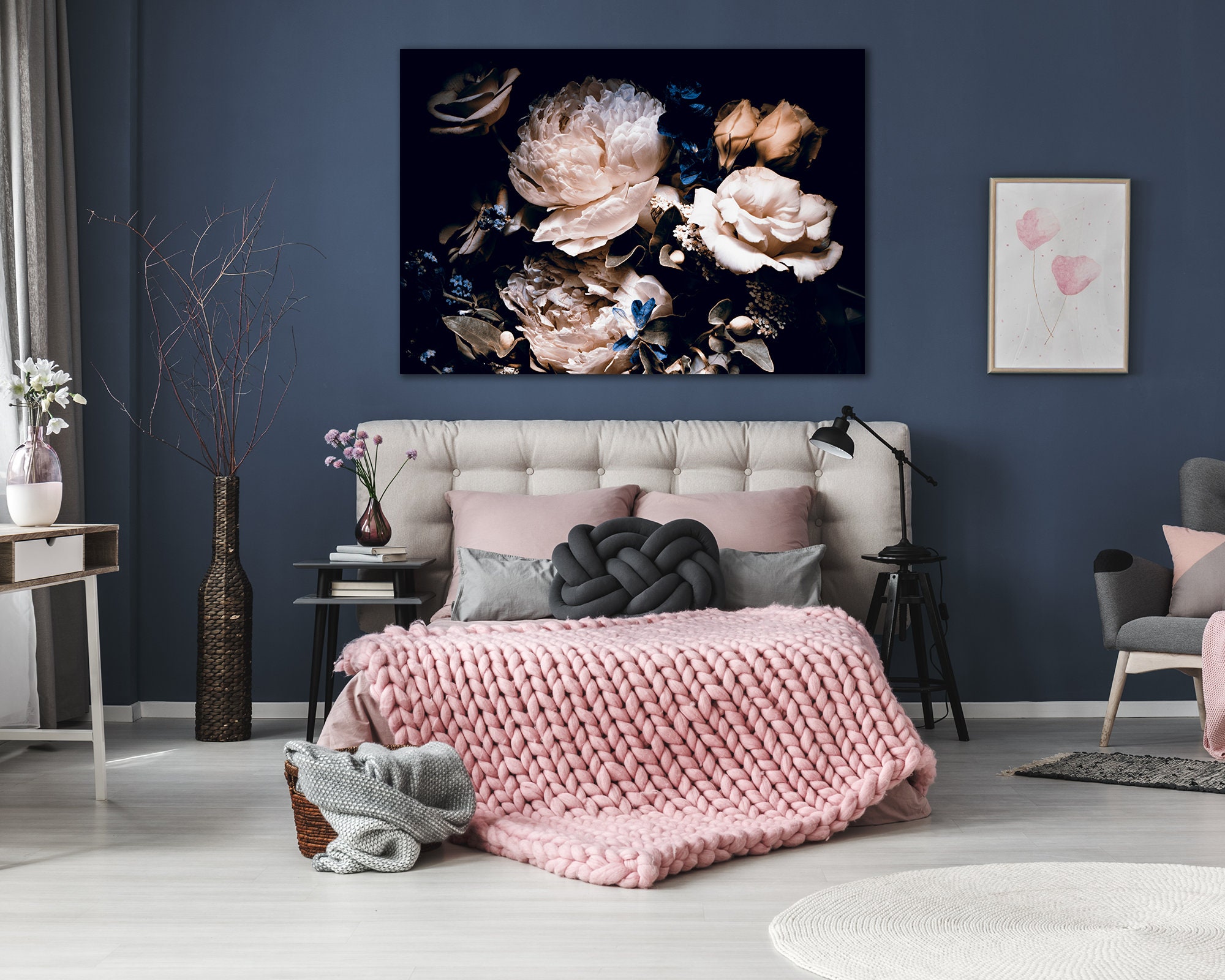 Canvas print with pink peony flowers canvas roll for self | Etsy