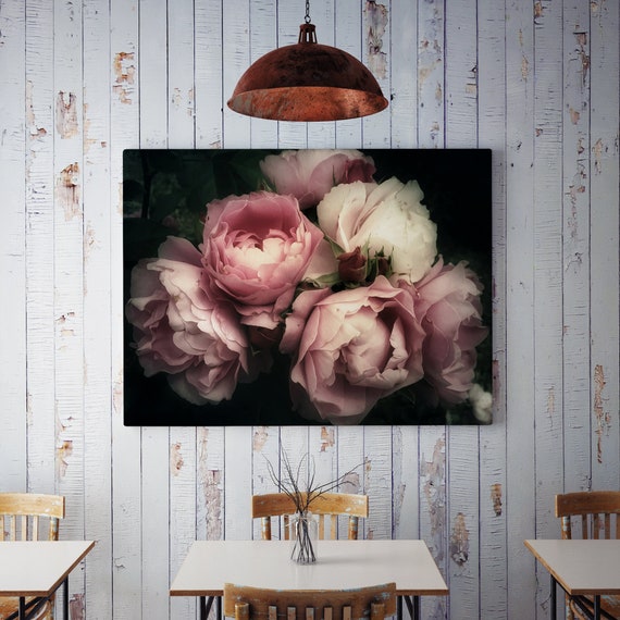 Vintage pink roses on canvas
