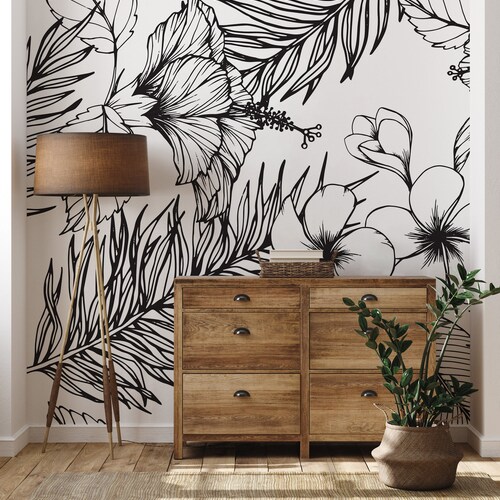 Black and White Tropical Wall Mural Self Adhesive Removable Etsy