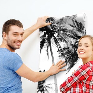 Black and white palm tree wall mural, tropical tree wallpaper, self adhesive removable wallpaper, peel and stick wallpaper, wall decor image 6