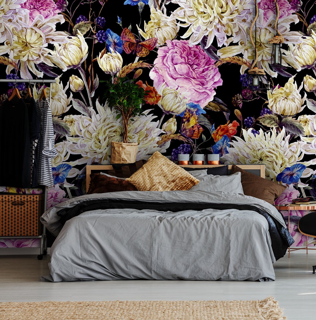 Dark Floral Peel And Stick Wallpapernull